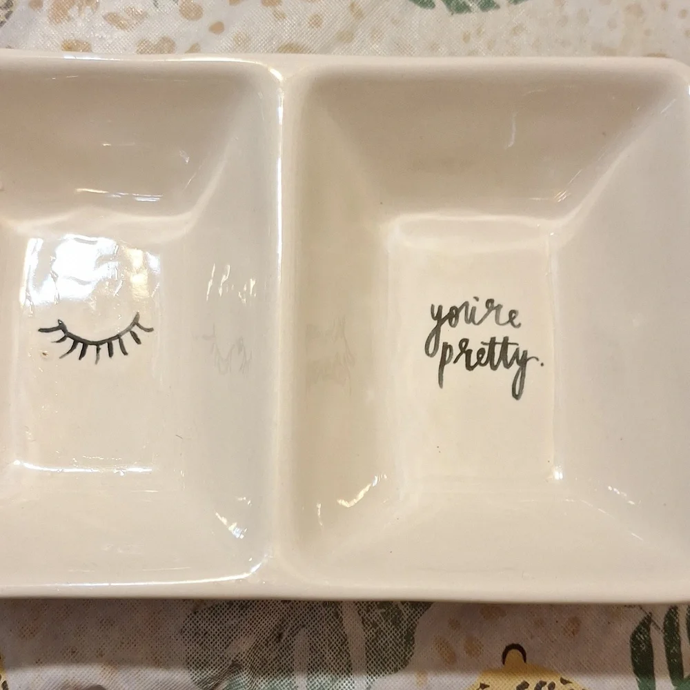 Rae Dunn Cream Vanity Tray with Eyelash and Quote